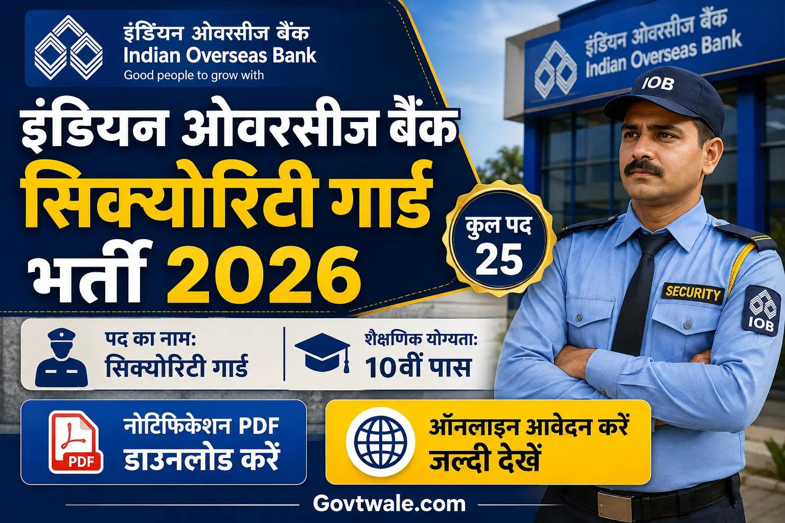 Indian Overseas Bank Security Guard Recruitment 2026