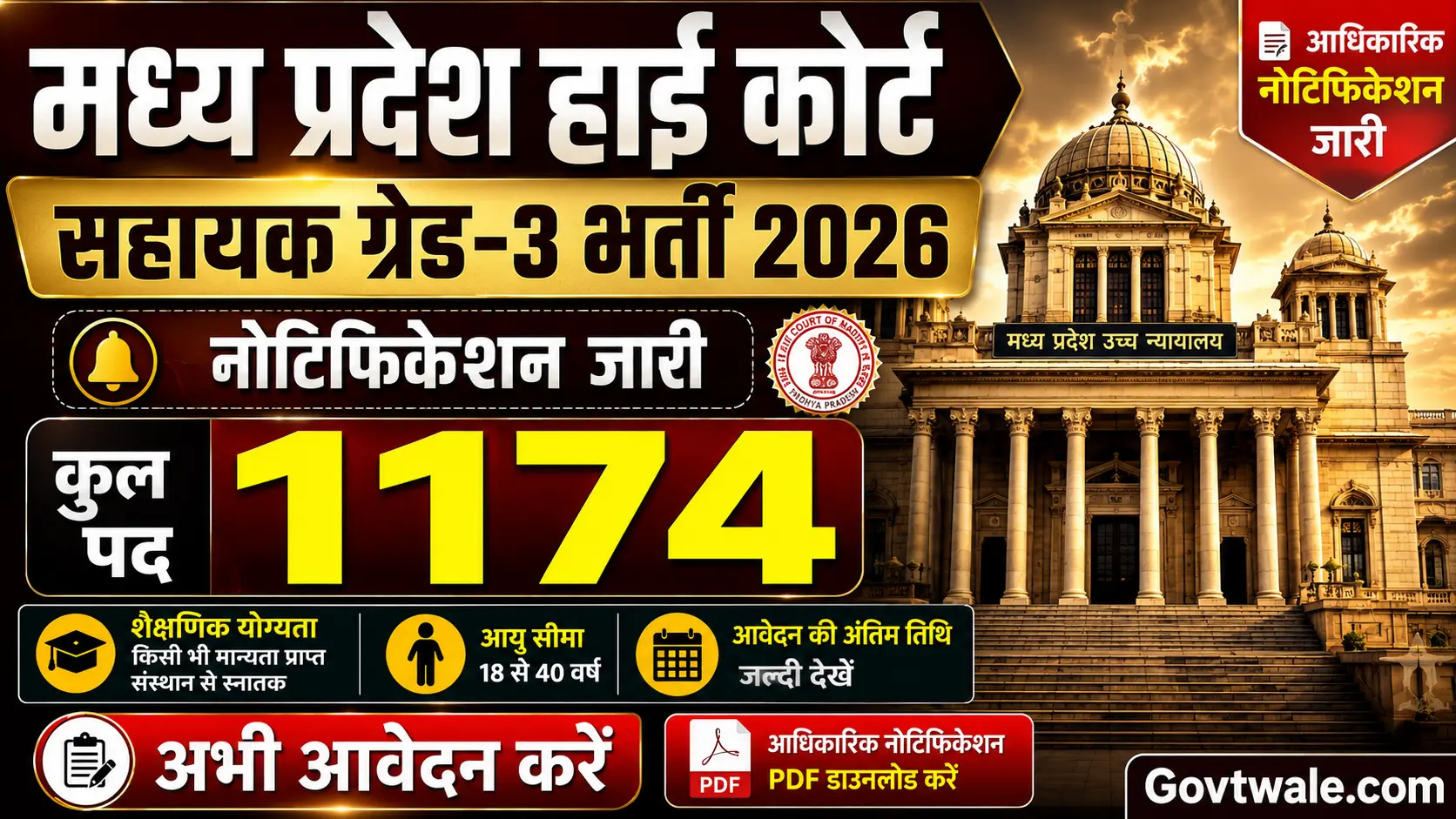 MP High Court Assistant Grade 3 Vacancy 2026