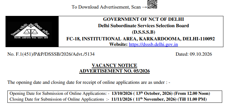 DSSSB Sweeper & Chowkidar Recruitment 2026