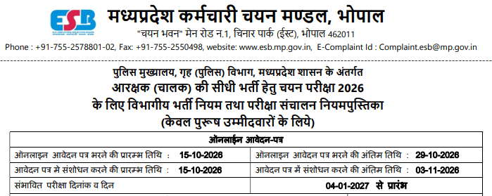 MP Police Constable Bharti 2026 Notification PDF